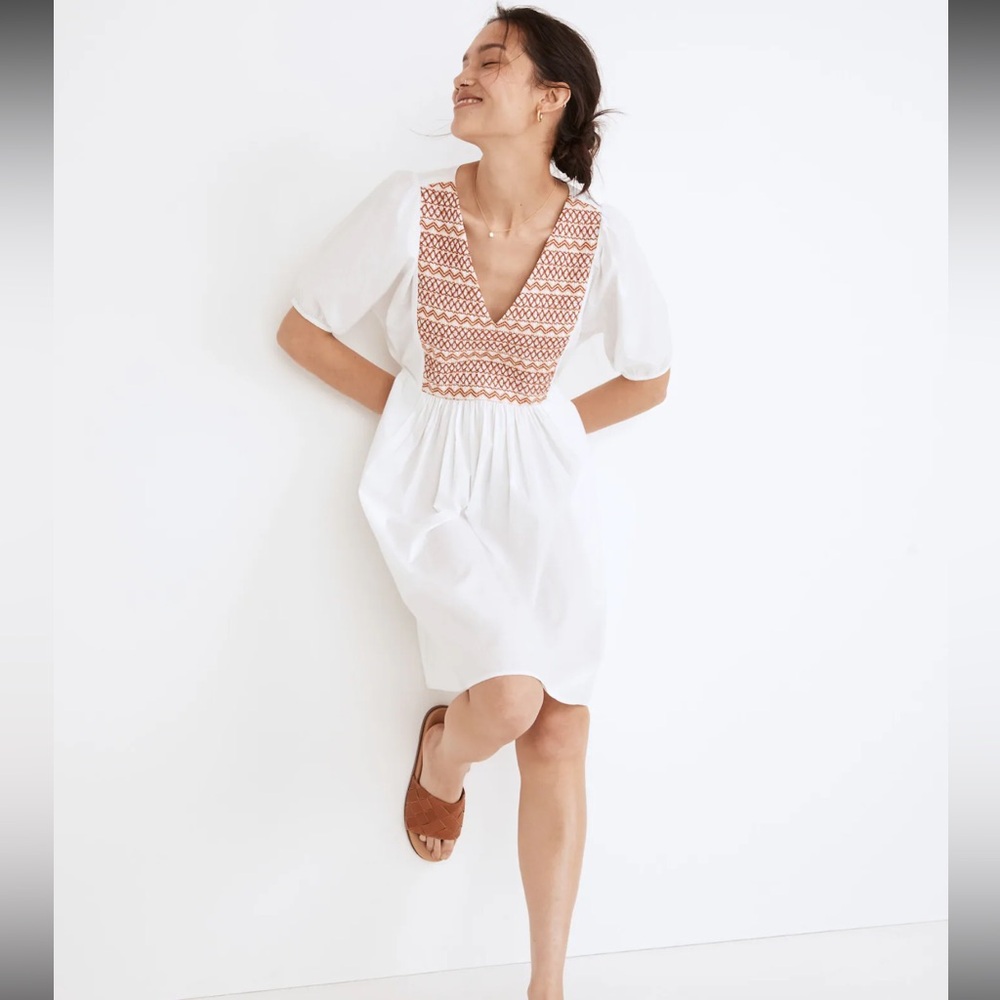 Madewell Embroidered Poplin V-Neck Mini Dress
